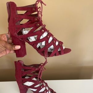 Burgundy Tie Up Heel